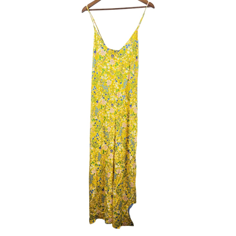 Old Navy Womens Floral Maxi Dress XXL Yellow Adjustable Spaghetti Straps Beach